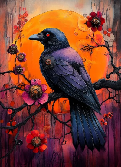 Stunning Raven Painting on a Branch