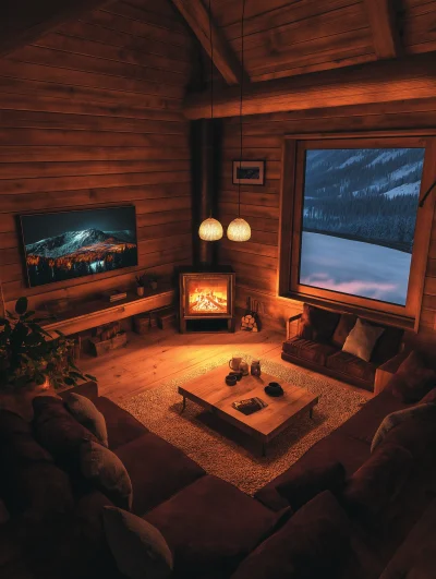 Cozy Cabin in the Snowy Night