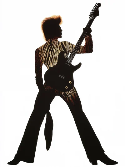 Glam Rock Silhouette with Guitar