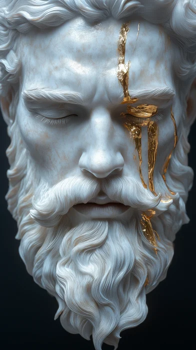 Surreal Greek God Statue with Liquid Gold