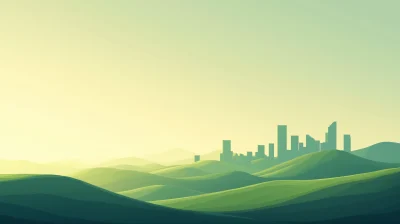 Graphic Rolling Hills with Sparse Cityscapes