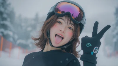 Playful Japanese Girl in Winter Setting