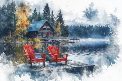 Canadian Cottage Scene Mixed Media Painting