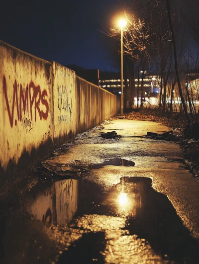 Graffiti on Concrete Wall at Night