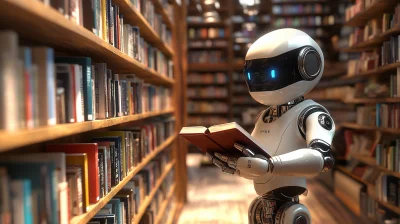 Cozy Bookstore with Young Robot Business Owner