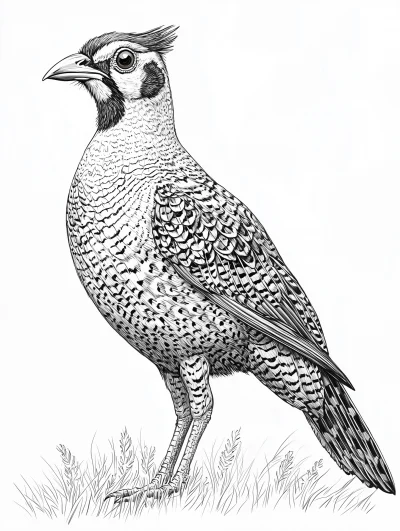 Fine Detailed Pencil Drawing of a Francolin on White Background