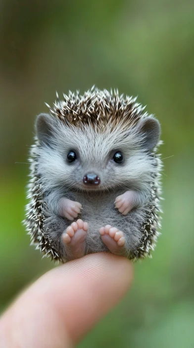 Tiny Baby Hedgehog on a Finger