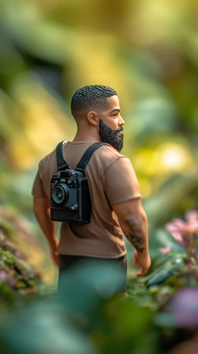 Tiny man in a giant garden