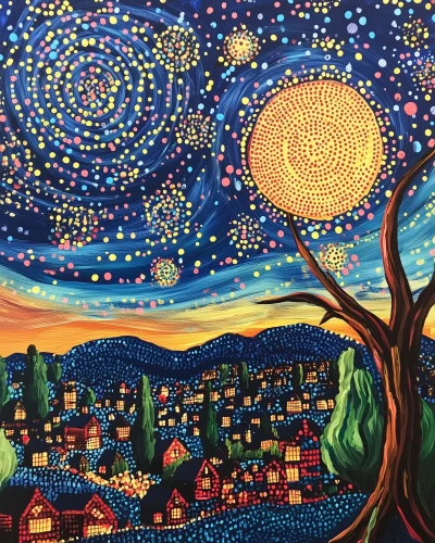 Vibrant Polka Starry Night