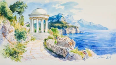 Aquarelle Marble Pavillon on Cliff