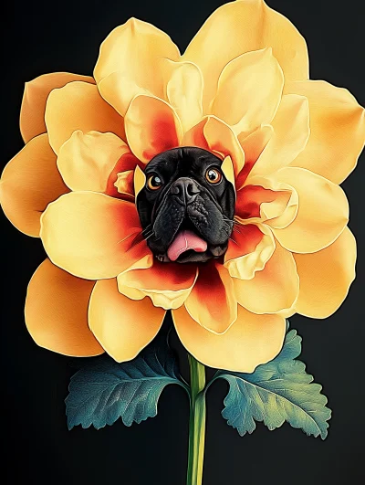 Large Yellow Flower with Dog Illustration