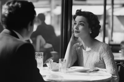 Elegant couple in a cafe