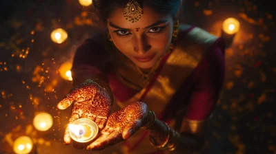 Traditional Indian Woman with Oil Lamp