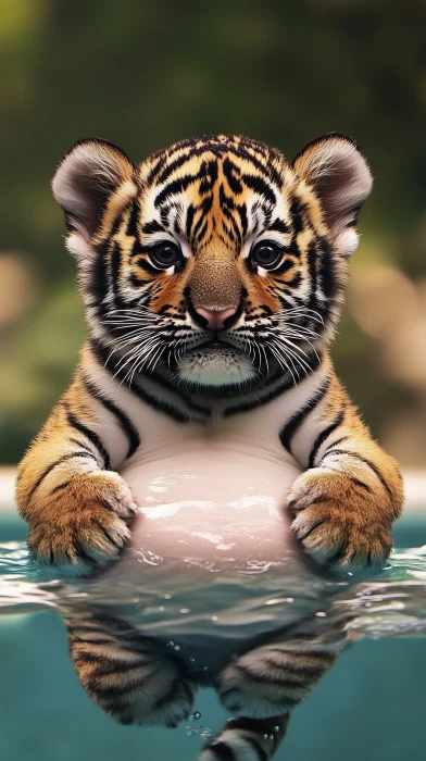 Chubby Tiger Cub Swimming