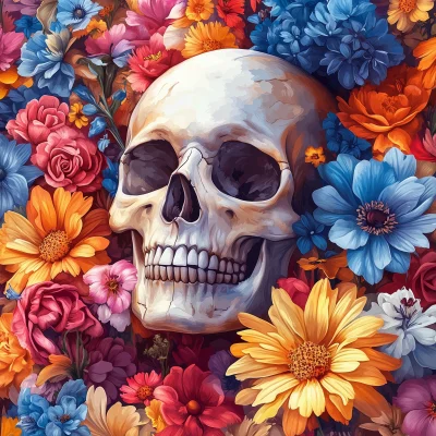 Colorful Flowers and Skulls