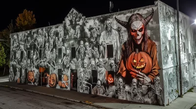 Halloween Graffiti Mural at Night