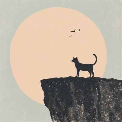 Vintage Moonlit Cat Print