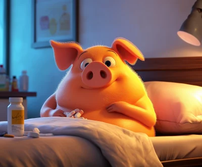 Orange Pig in Bed