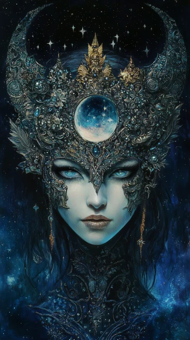 Celestial Moon Goddess Mask Portrait