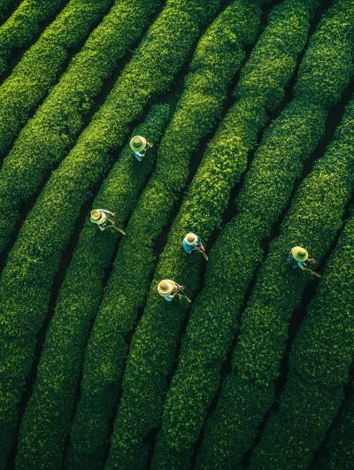 Aerial Tea Plantation Shot