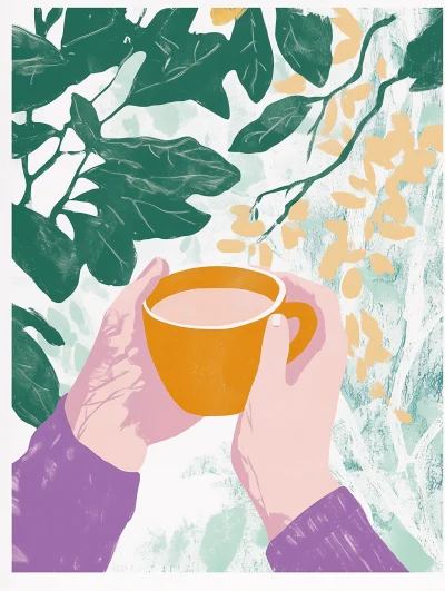 Zoomed in Hand Holding Coffee Cup Risograph Poster Print