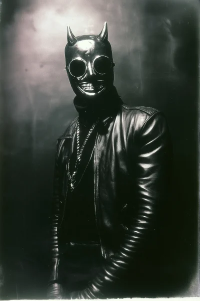 Man with Leather Mask in Polaroid style