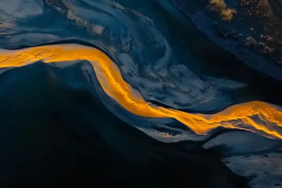 Abstract Aerial View of Braided River in Iceland