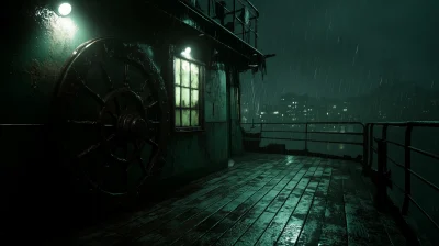 Abandoned Ship Deck at Night