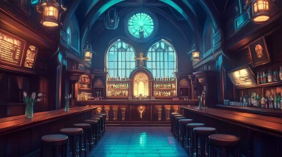 Anime Style Church Bar Environment Design