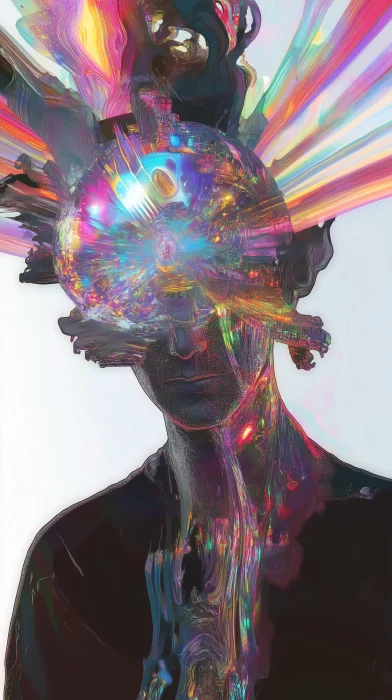 Man with Alien Head and Glitch Art Style