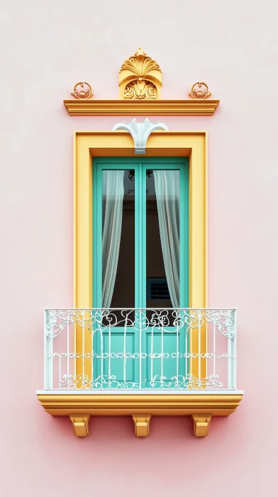 Pastel Wall with Balcony Window