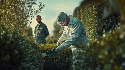 Dentist Pruning Hedge in Fancy Garden