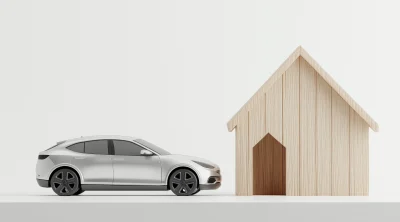 Minimalist Toy Car and Wooden House