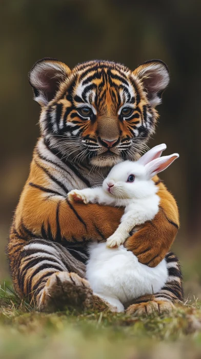 Chubby Tiger Cub with Rabbit Cub