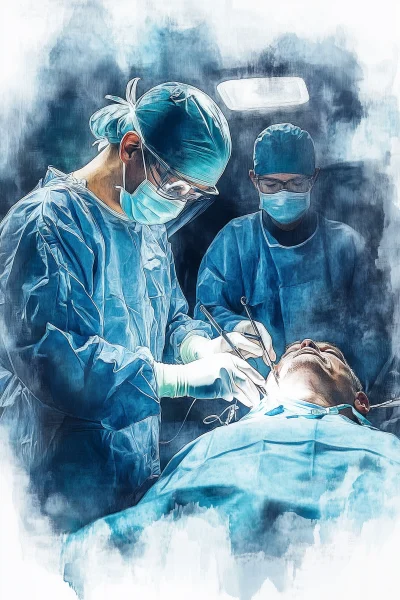 Doctor Operating on Patient Watercolor Painting