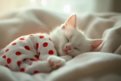 Sleeping Baby Cat in Pajamas