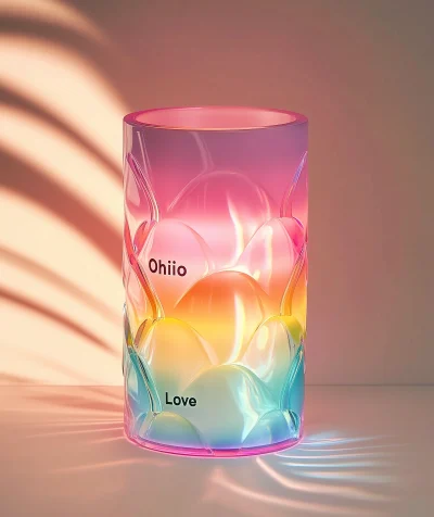 Pastel Pink Frosted Glass Lamp with Ohio Love