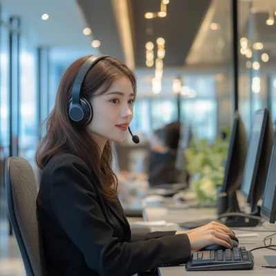 Thai Asian Woman Working in Call Center