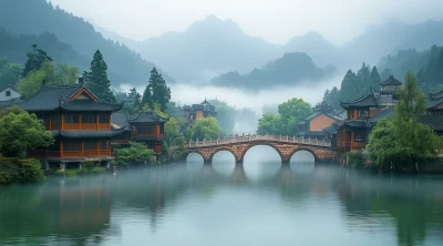 Traditional Chinese Village by the River