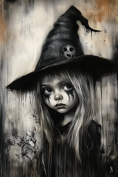 Spooky Little Girl in Witch Hat