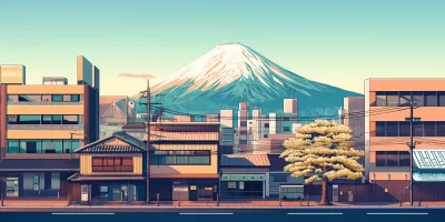 Japanese 80’s Cityscape with Snowy Background