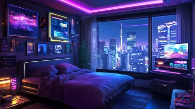 Cyberpunk Bedroom with City View