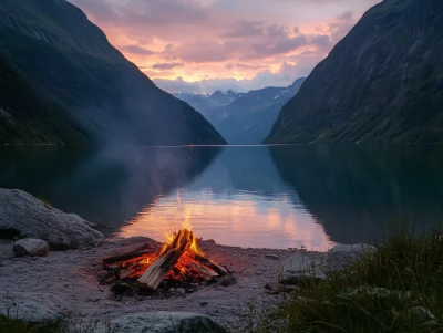 Tranquil Sunset by the Mountain Lake