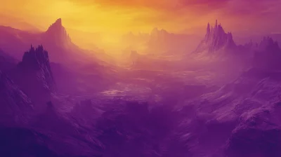 90s Commercial Still: Purple and Yellow Mountain Landscape