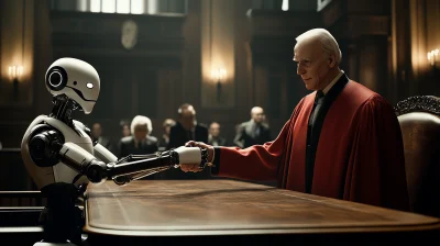 Robot and Judge in Courtroom