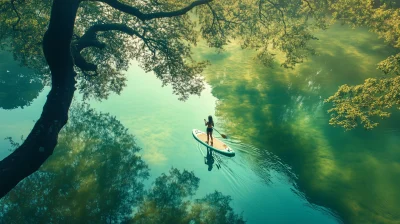 Woman Paddleboarding in Lake Park