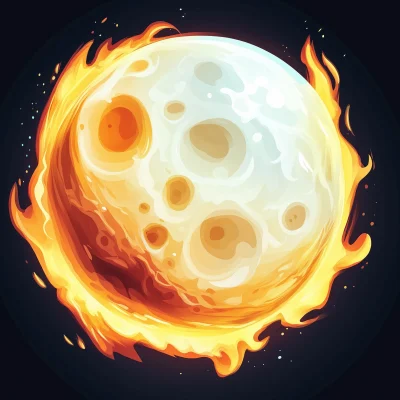 Moon Icon in Tim Burton Style with Fire and Gothic Elements