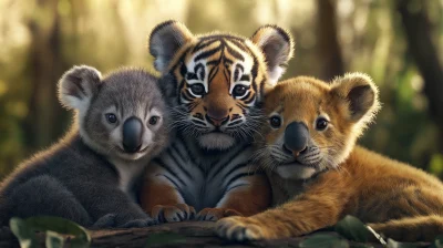 Upclose Baby Animals in Safari Background