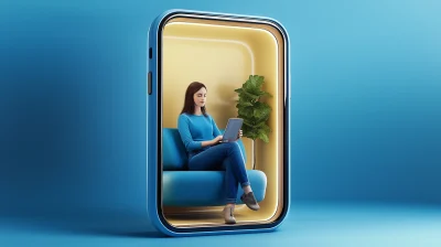 Woman Sitting on a Couch with 3D Phone