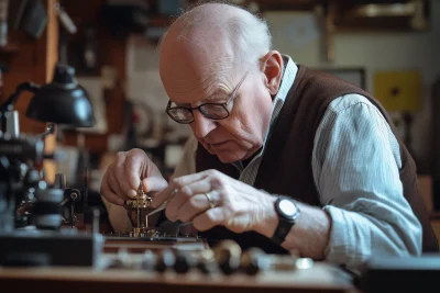 Elderly Watchmaker in Vintage Workshop